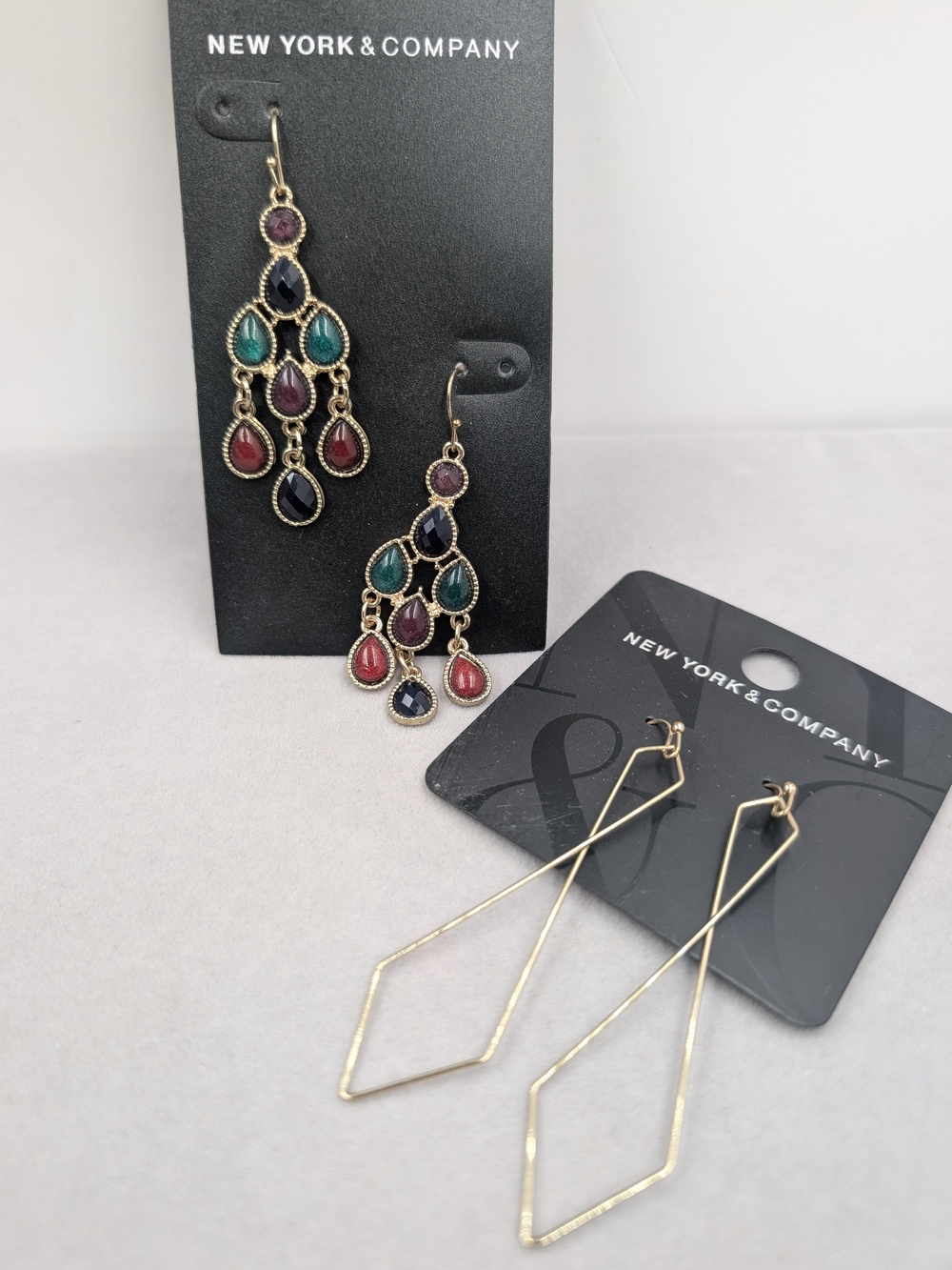 New York & Company 2 Pair Statement Earrings Chandelier Geometric | 1110